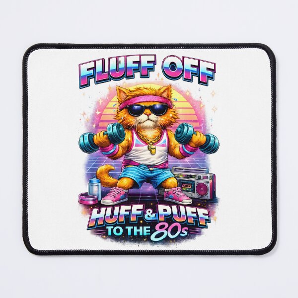 Item preview, Retro 80s Workout Cat Huff & Puff to the 80s Fluff Off designed and sold by HairballsSheds.