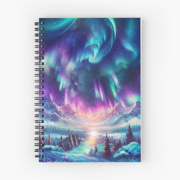 Item preview, Northern Lights Over Winter Mountain Valley - Aurora Borealis Art designed and sold by Ulfeid3.