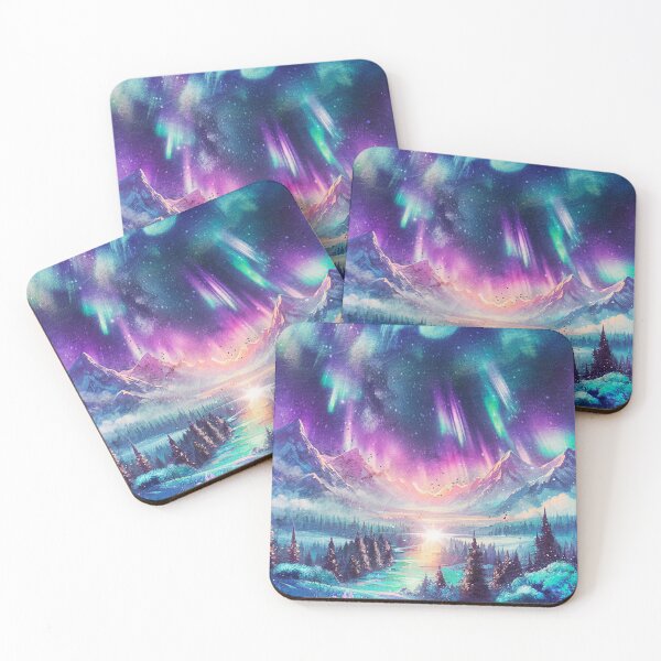 Item preview, Northern Lights Over Winter Mountain Valley - Aurora Borealis Art designed and sold by Ulfeid3.