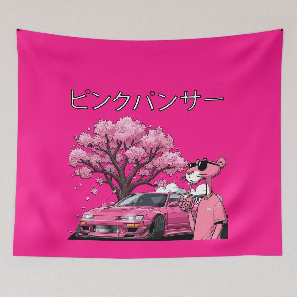 Item preview, Pink Panther JDM Drift Car Sakura Bubble Tea Japanese Aesthetic Art designed and sold by ELmestka.