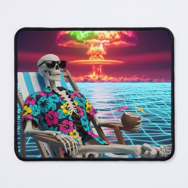 Item preview, Chilling Skeleton Watching Nuclear Explosion - Vaporwave Apocalypse Art designed and sold by powersunlight.