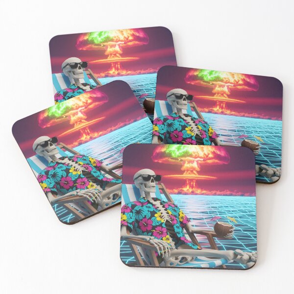 Item preview, Chilling Skeleton Watching Nuclear Explosion - Vaporwave Apocalypse Art designed and sold by powersunlight.
