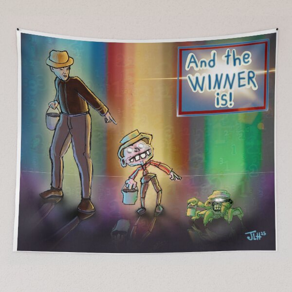 Item preview, And The Winner Is Funny Cartoon Illustration Satire Retro Game Show Scene designed and sold by Jacob Hokanson.