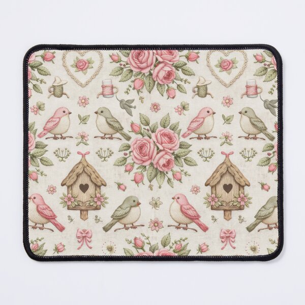 Item preview, Shabby Chic Whimsy Birds & Roses in Pink designed and sold by scicilysimonee.