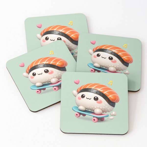 Item preview, Cute Sushi Skateboarder | Kawaii Fun Salmon Nigiri Sushi Skater designed and sold by Moons Studio.