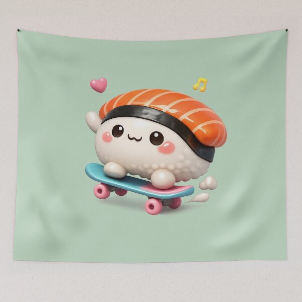 Item preview, Cute Sushi Skateboarder | Kawaii Fun Salmon Nigiri Sushi Skater designed and sold by Moons Studio.