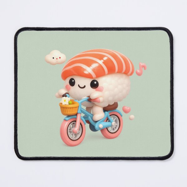 Item preview, Cute Sushi Riding Bicycle | Kawaii Fun Salmon Nigiri Sushi Character designed and sold by Moons Studio.