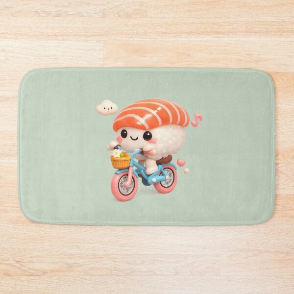 Item preview, Cute Sushi Riding Bicycle | Kawaii Fun Salmon Nigiri Sushi Character designed and sold by Moons Studio.