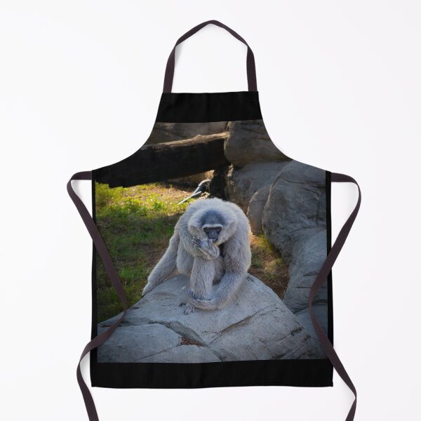 Item preview, Majestic Lar Gibbon on Rock - Silvery White-Handed Gibbon Wildlife Photography designed and sold by AbulailArt.