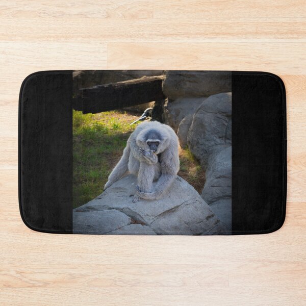 Item preview, Majestic Lar Gibbon on Rock - Silvery White-Handed Gibbon Wildlife Photography designed and sold by AbulailArt.