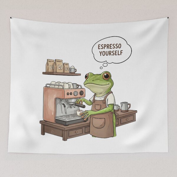 Item preview, Whimsical Frog Barista Espresso Yourself Coffee Collection designed and sold by Silent Watch Threads..