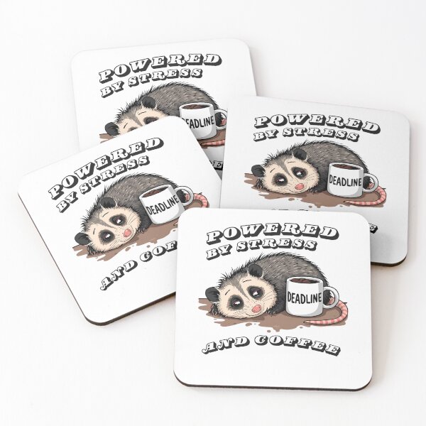 Item preview, Powered By Stress And Coffee - Funny Opossum Work Humor designed and sold by TobiasLogic.