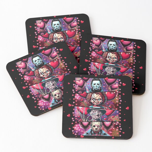 Item preview, Michael, Chucky, Freddy & Jason sending love; designed and sold by Killa Kays Retro Rewind.