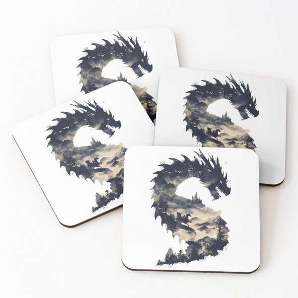 Item preview, Encounter with the Dragon – Medieval Fantasy in Silhouette | Rider and Dragon in the Dark Kingdom designed and sold by Moonvale Studio.