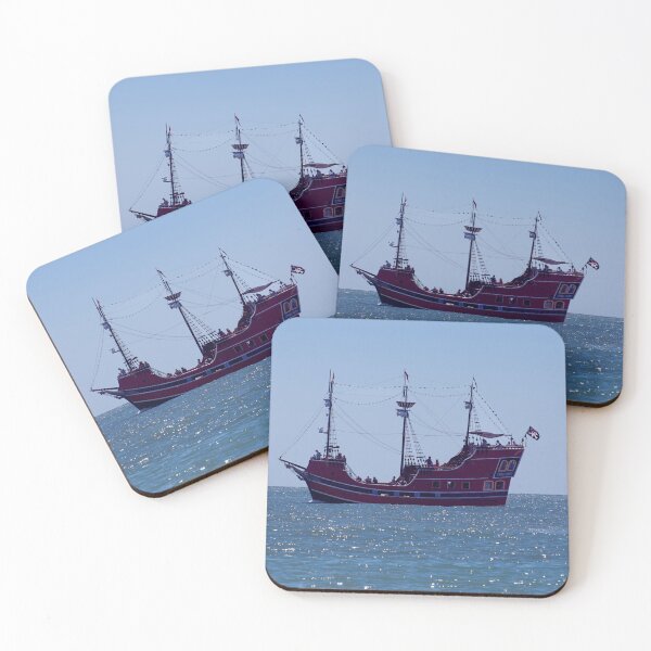 Item preview, Red Pirate Ship on the Ocean designed and sold by Zina Stromberg.