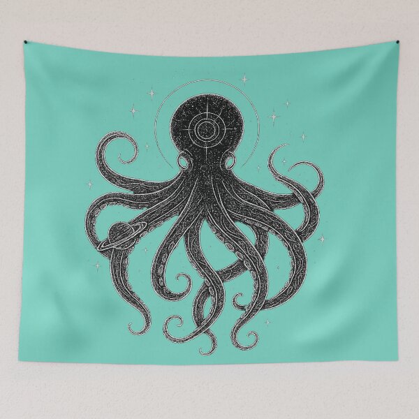 Item preview, Cosmic Octopus (BLACK) Space Art – Celestial Kraken Galaxy Illustration – Black and White Astronomy Ocean Design designed and sold by DiamondSkyShirt.