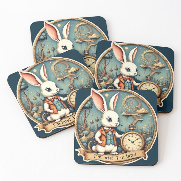 Item preview, Whimsical White Rabbit Wonderland Art – “I’m Late!” Fantasy Clockwork Dream Illustration designed and sold by Whimsical Art by Angela.