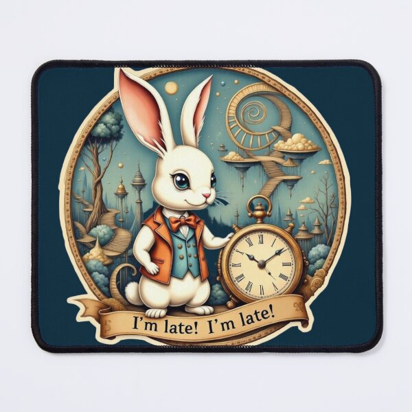 Item preview, Whimsical White Rabbit Wonderland Art – “I’m Late!” Fantasy Clockwork Dream Illustration designed and sold by Whimsical Art by Angela.