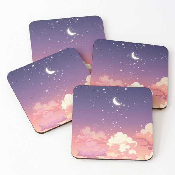 Item preview, Lunar Love with clouds and gradient sky in space blue to peach designed and sold by Moody Moon.