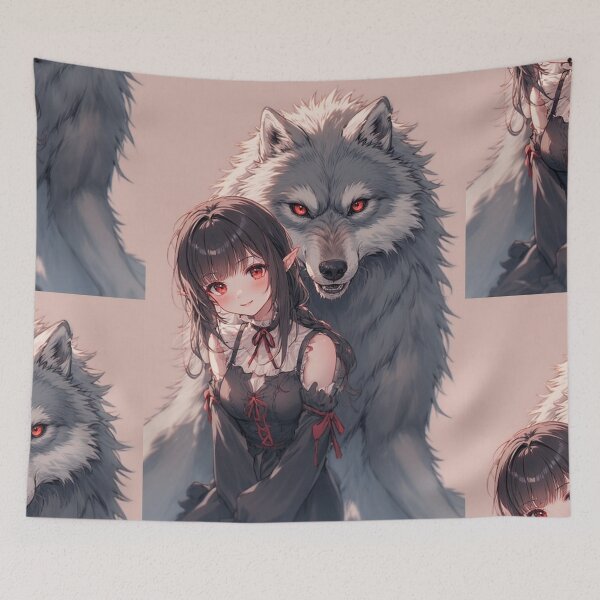 Aperçu de l'œuvre loup d'anime et fille vampire mignonne créée et vendue par ArtsJulian.