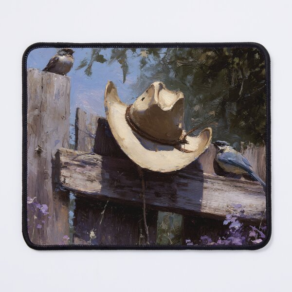 Item preview, Rustic cowboy hat on wood post fence print designed and sold by dcrc.
