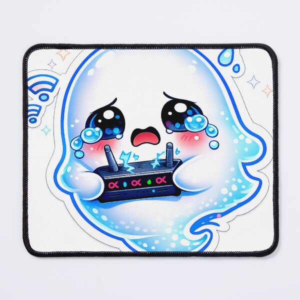Item preview, Crying Cute Ghost with Broken WiFi Router – Funny Digital Culture Cartoon Sticker PNG designed and sold by AestheticLoveArt.