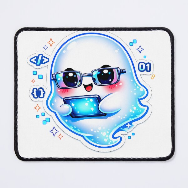Item preview, Cute Coding Ghost Cartoon PNG – Kawaii Programmer Spirit with Glasses & Tablet | Tech Sticker Design designed and sold by AestheticLoveArt.