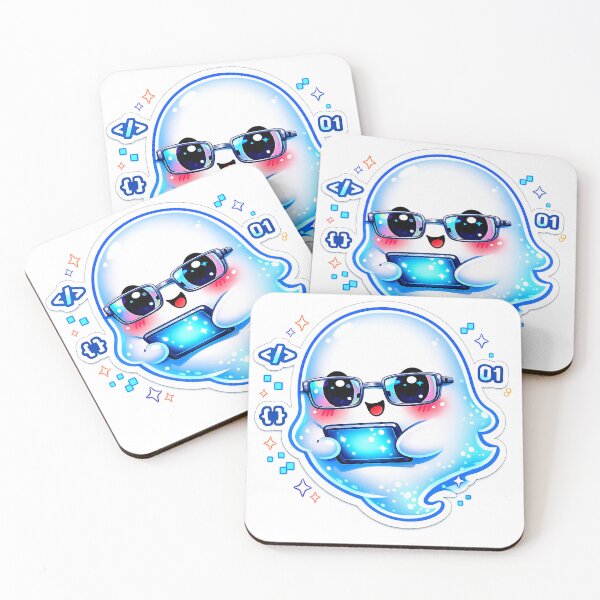 Item preview, Cute Coding Ghost Cartoon PNG – Kawaii Programmer Spirit with Glasses & Tablet | Tech Sticker Design designed and sold by AestheticLoveArt.