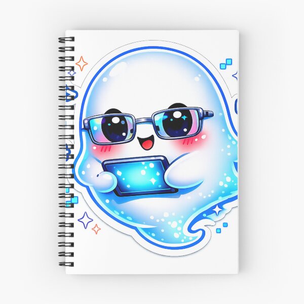 Item preview, Fantasma programador kawaii con gafas y tableta | Diseño de pegatinas tecnológicas designed and sold by AestheticLoveArt.
