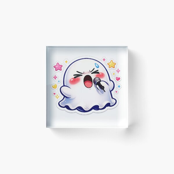 Item preview, Cute Singing Ghost Cartoon PNG – Kawaii Karaoke Spirit with Microphone | Funny Music Sticker Design designed and sold by AestheticLoveArt.