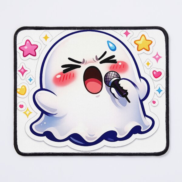 Item preview, Cute Singing Ghost Cartoon PNG – Kawaii Karaoke Spirit with Microphone | Funny Music Sticker Design designed and sold by AestheticLoveArt.