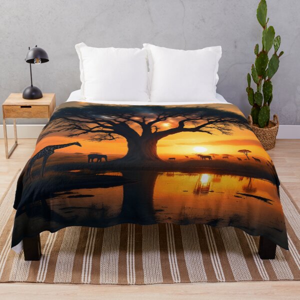 Item preview, African Tree of Life Sunset – Safari Wildlife Silhouette Art designed and sold by DreamyWallVibes.