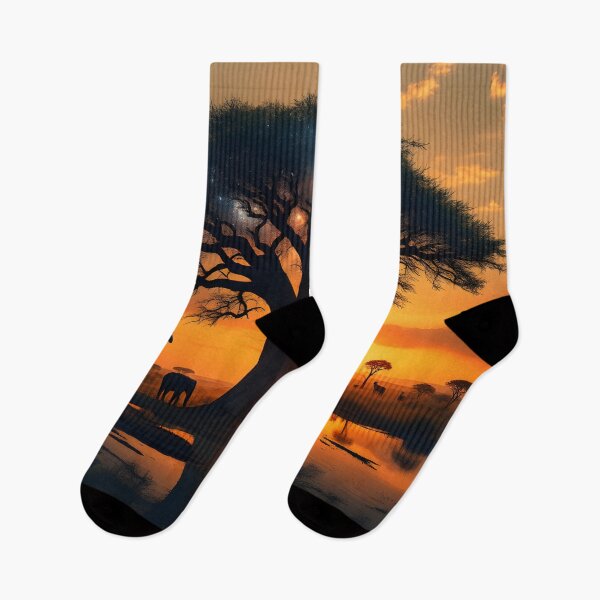 Item preview, African Tree of Life Sunset – Safari Wildlife Silhouette Art designed and sold by DreamyWallVibes.