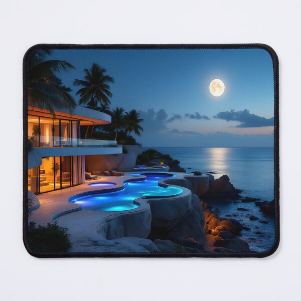 Item preview, Luxury Moonlit Villa – Modern Ocean Night Aesthetic designed and sold by DreamyWallVibes.