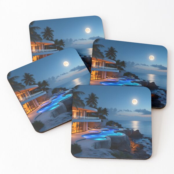 Item preview, Luxury Moonlit Villa – Modern Ocean Night Aesthetic designed and sold by DreamyWallVibes.