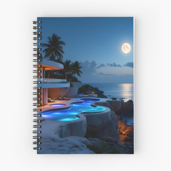 Item preview, Luxury Moonlit Villa – Modern Ocean Night Aesthetic designed and sold by DreamyWallVibes.