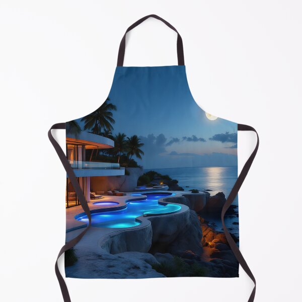 Item preview, Luxury Moonlit Villa – Modern Ocean Night Aesthetic designed and sold by DreamyWallVibes.