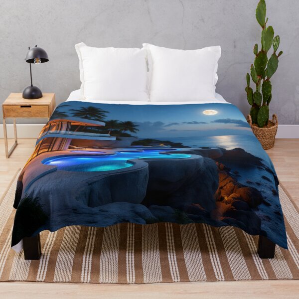 Item preview, Luxury Moonlit Villa – Modern Ocean Night Aesthetic designed and sold by DreamyWallVibes.