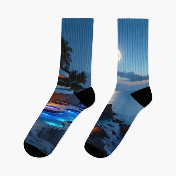 Item preview, Luxury Moonlit Villa – Modern Ocean Night Aesthetic designed and sold by DreamyWallVibes.