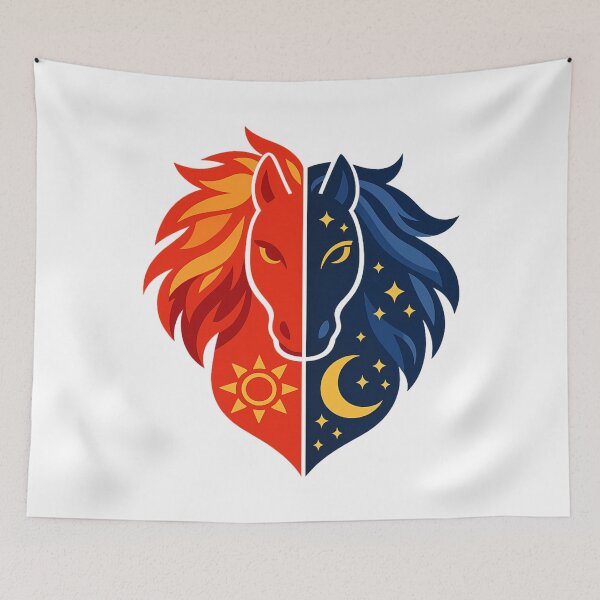 Item preview, Sun and Moon Horse – Fire and Night Duality Zodiac Art designed and sold by Vendeloc.