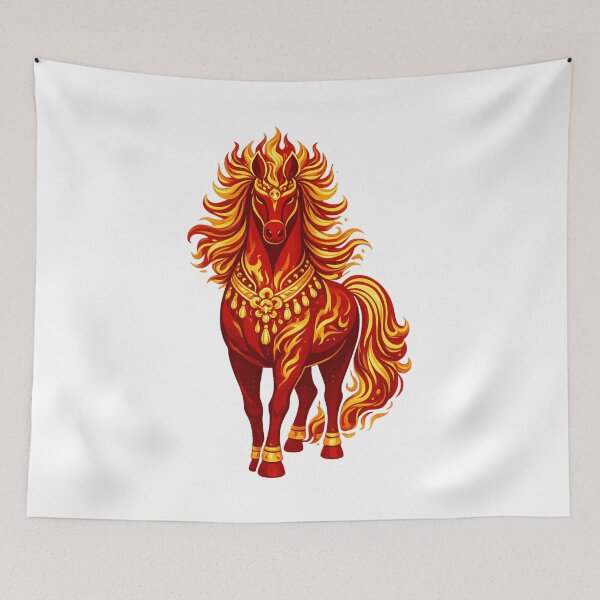 Item preview, Regal Flame Guardian Horse – Majestic Red Gold Zodiac Art designed and sold by Vendeloc.