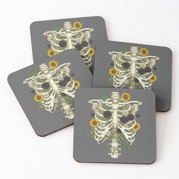 Item preview, Rib cage bones with sunflowers, black roses and daisies  designed and sold by RavenAMarie .