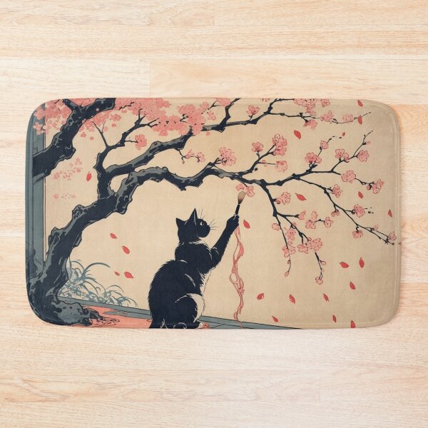 Item preview, Black Cat Painting Sakura Petals – Sakura Brush Cat Series designed and sold by LEO'S CREATURE　れおずくりーちゃー.