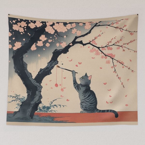 Item preview, Silver Tabby Painting Cherry Blossoms – Sakura Brush Cat Series designed and sold by LEO'S CREATURE　れおずくりーちゃー.
