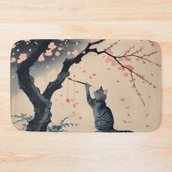 Item preview, Silver Tabby Painting Cherry Blossoms – Sakura Brush Cat Series designed and sold by LEO'S CREATURE　れおずくりーちゃー.