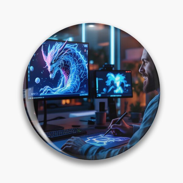 Item preview, Futuristic Digital Sculpting a Dragon designed and sold by DreamyWallVibes.