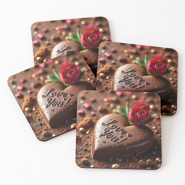 Item preview, Love You Chocolate Heart with Rose – Romantic Valentine Art designed and sold by DreamyWallVibes.