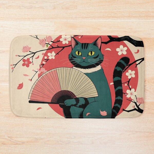 Item preview, Japanese Fan Cat with Sakura – Sakura Fan Cat Series designed and sold by LEO'S CREATURE　れおずくりーちゃー.