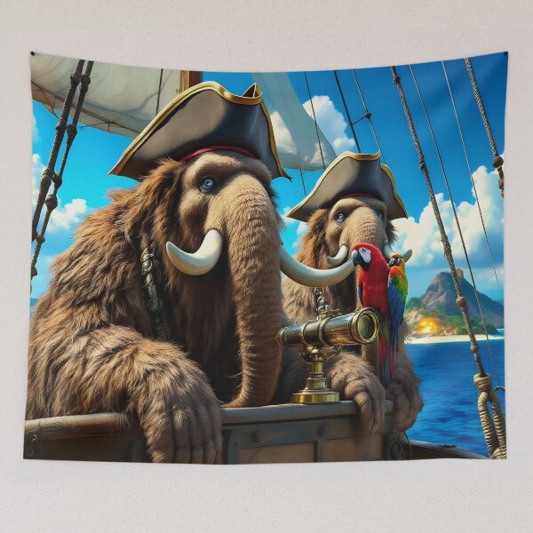 Item preview, Pirate Mammoths on the High Seas – Epic Fantasy Art designed and sold by DreamyWallVibes.