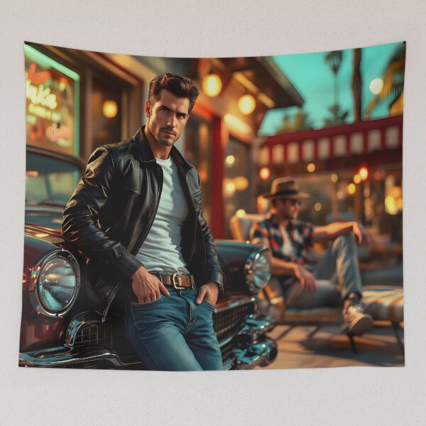 Item preview, 1950s Greaser Man – Vintage Car Retro Americana Art designed and sold by DreamyWallVibes.